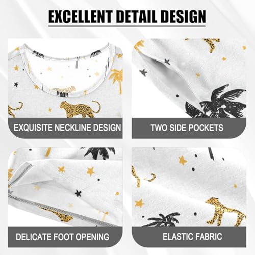 Vdsrup Leopard Print Summer Pajamas Set Short Cotton White Sleepwear 2 Piece Unisex 5Y3