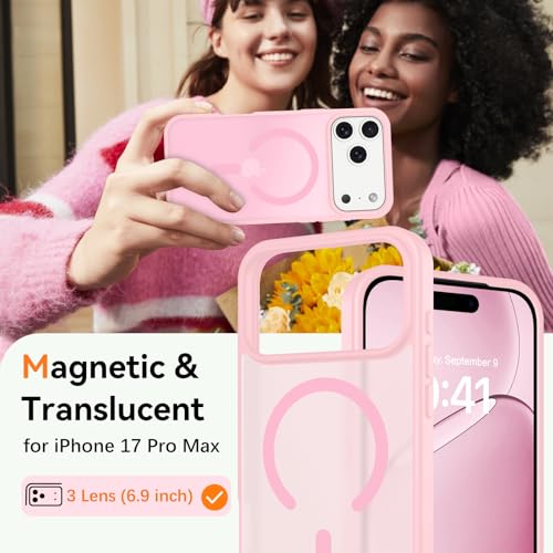 Image of BENTOBEN Magnetic for iPhone 17 Pro Max Case 6.9 inch 2025, [Compatible with Magsafe] Cute Slim Frosted Matte Military Shockproof Protective Bumper Girl Men Phone Cover for iPhone 17 ProMax, Light Pink