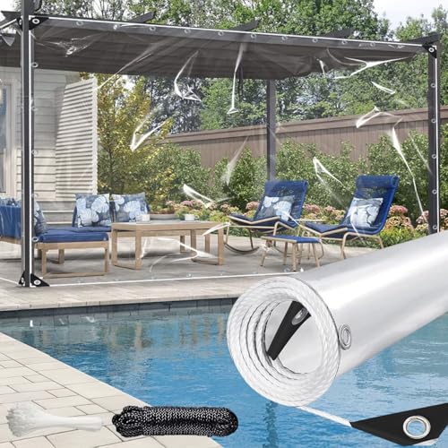 Clear Tarp 6.5x6.5ft Clear Tarps Heavy Duty Water Resistant 20Mil Thickened Transparent Tear Resistant PVC Vinyl Tarpaulin Enclosurewith Grommets and Reinforced Edges for Patio Porch and Outdoor