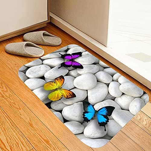 Butterfly Stone Print Memory Foam Bathroom Floor MATS and Door MATS, Kitchen Anti-Slip Foot MATS, Comfortable Flannel Bed End Carpet, 35 X 21 Inches 35 x 21 inches White-2