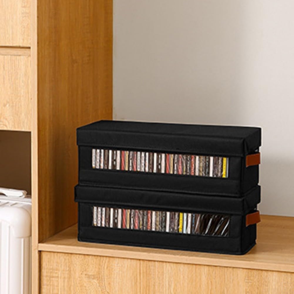 Scatola portaoggetti per CD e DVD con finestra trasparente e maniglie per il trasporto, design impilabile in tessuto Oxford, può contenere 37 custodie per CD per un'organizzazione ordinata