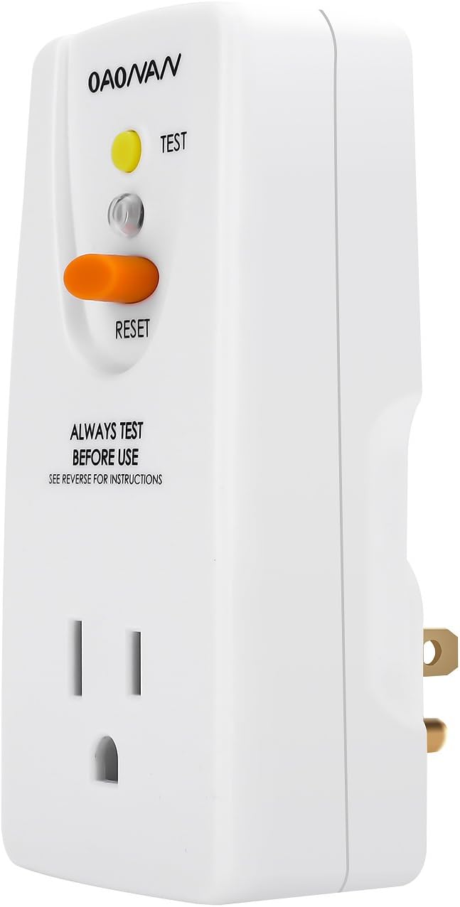 GFCI Adapter 15 Amp 3 Prongs Grounded, 5 Years Warranty, GFCI Plug Portable Plug-in Ground Fault Circuit Interrupter to Protect Electric Safety for Pressure Washer, Hot Tub, Air Conditioner