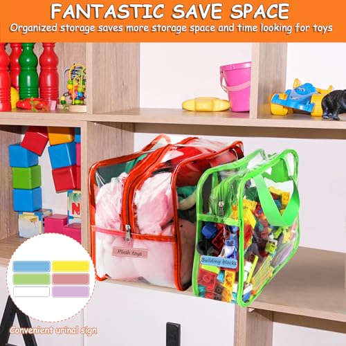 Image of 6 Color Toy Storage Bags with Labels, Reusable Clear PVC Board Game Storage, Travel Waterproof Organizer Bags with Zipper Large Capacity (L, XL, XXL)