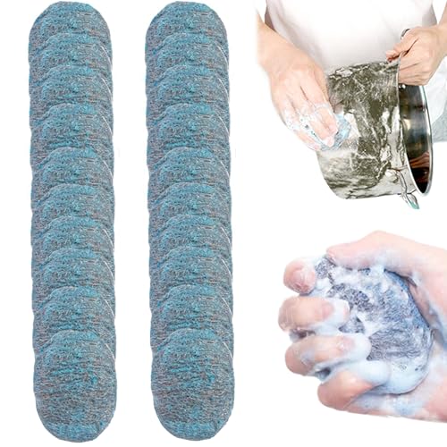 20 pcs lana de acero depurador reutilizable almohadillas de jabón de lana de acero absorbente de flagelado absorbente para la limpieza del hogar, platos de cocina y parrillas de metal para almohadill