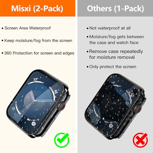 Image of Misxi [2 Pack] Waterproof Hard Case with Tempered Glass Compatible with Apple Watch Series 9 Series 8 Series 7 45mm, Ultra-Thin Protective Cover for iWatch Screen Protector, Jet Black