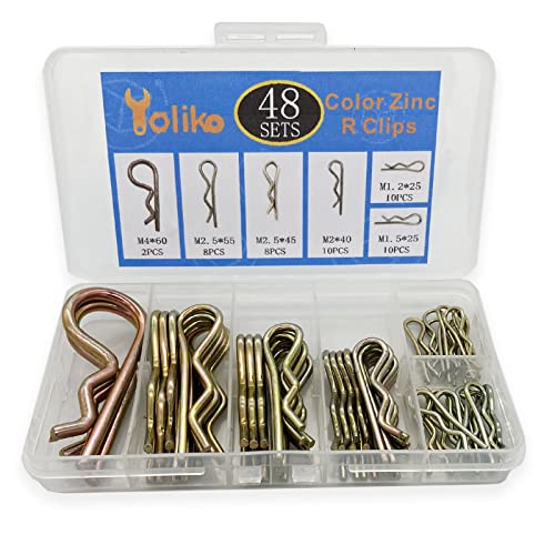 Image of 48 Pcs Hitch Pin Clip R Clips Retaining Pins Tractor Cotter Pin Hair Pin Assortment Iron Color Zinc Spring Clip Retainer Pins Hitch Keeper Pins Kit for Dolly Pins /Trailer Pin Clips Replacement