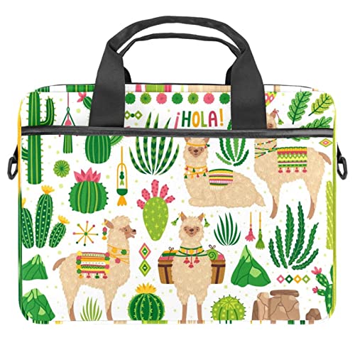 Maletín bandolera para portátil de 13.3 pulgadas con diseño original de alpaca y cactus azul marino