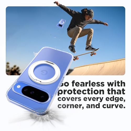 Image of RIGGEAR Shockproof Clear Hybrid Armor 360 Rotating Magnetic Ring Stand Back Cover Case Compatible with MagSafe Accessories for Google Pixel 10 / Pixel 10 Pro (Transparent PC + TPU Bumper)