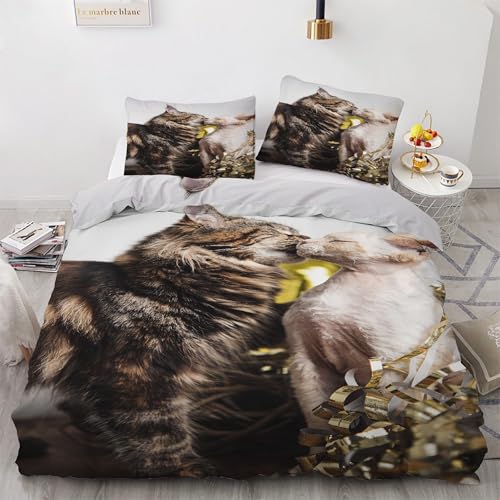 Housse de couette chat 200x200 en microfibre douce avec fermeture éclair
