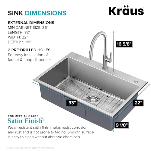 KRAUS Standart PRO 33” Drop-In/Undermount 18-Gauge Stainless Steel Single Bowl Kitchen Sink and Pull-Down Faucet in Spot-Free Stainless Steel Finish - image 7