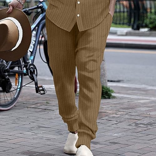 Generic Cotton Stripe Linen Pants Men Dressy Casual Trousers Slim Fit Lounge Pants Trendy Tapered Pants Breathable Pants2