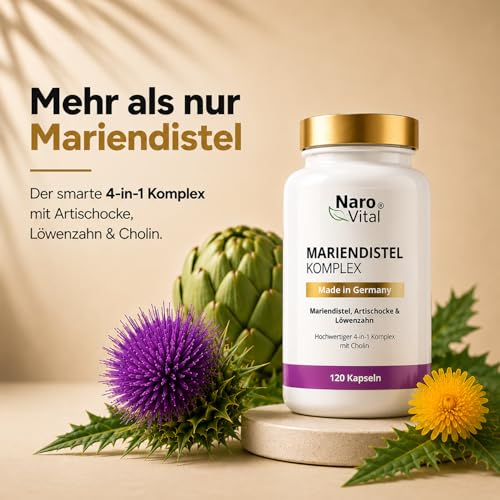 Mariendistel Artischocke Löwenzahn Komplex - 120 Kapseln Mariendistel Komplex für 4 Monate Vorrat - Vegane & geschmacksneutrale Mariendistel Leberkomplex Kapseln mit Cholin