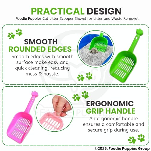Image of Foodie Puppies Cat Litter Scooper Shovel - (Set of 2) | Durable Plastic Litter Scoop for Cats, Multicolor Cleaning Tool for Cat Sand and Waste Removal