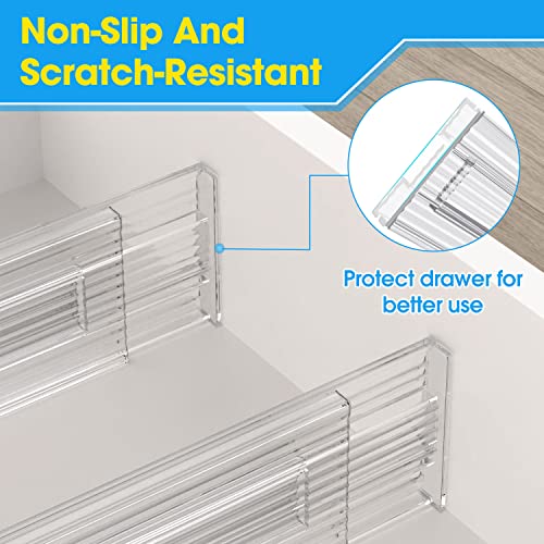 Jonyj Drawer Dividers Organizers 8 Pack, Adjustable Separators 3.2" High Expandable From 11"-19", Clear Plastic Drawer Organizers For Clothing, Kitchen, Bedroom, Closet, Office, Kitchen Storage #TOP2