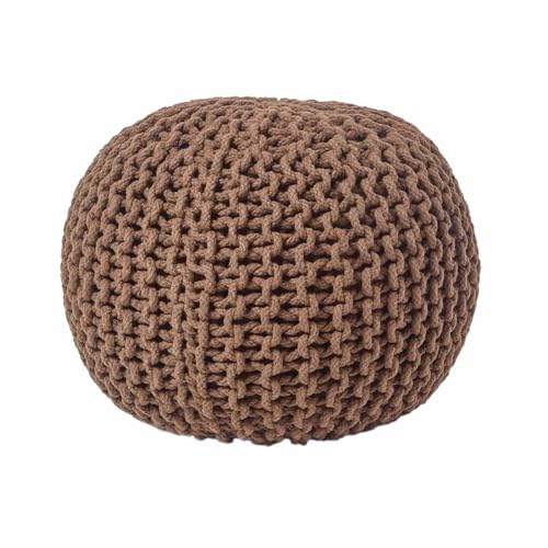 HOMESCAPES Pouf Rond tressé en Coton, Pouf Tricot Coloris Chocolat, 40x35 cm