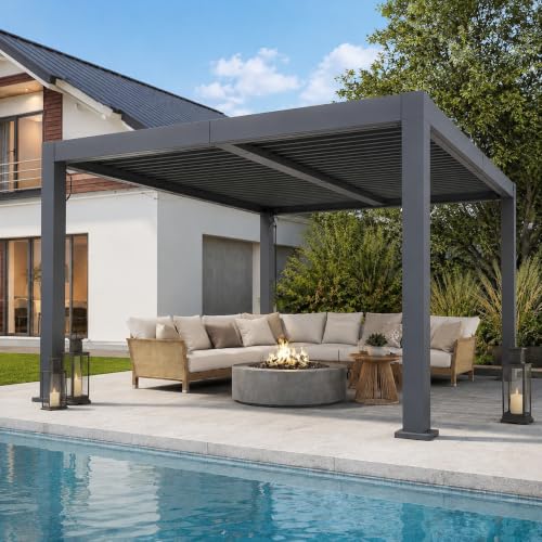 IDEALHOUSE 12x16 ft Outdoor Louvered Pergola, Gray