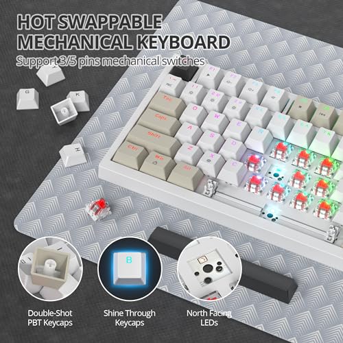 Image of 75% Mechanical Gaming Keyboard with Volumn Knob, Gasket Hot Swappable RGB, Wired, Red Switch, 82 Keys Compact Creamy (Black Grey)