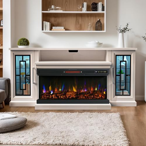 40 Inch 3-Side Electric Fireplace Insert for tv Stand and Cabinet, Panoramic Fireplace Heater with Adjustable Flame, Replacement Fireplace with Log Set, Timer&Thermostat - Thumbnail 2