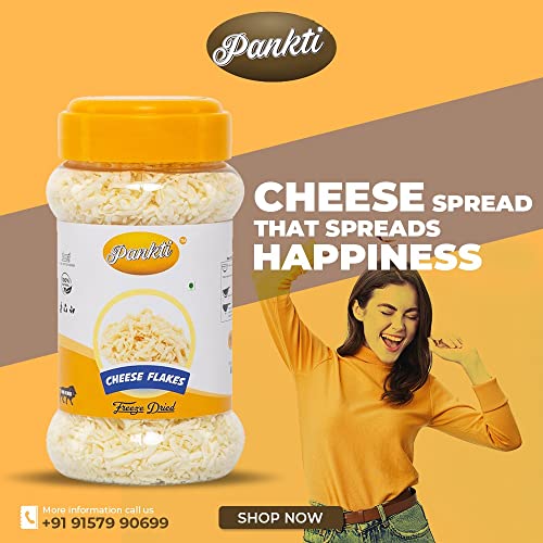 Image of Pankti Freeze Dried Cheese Flakes Natural Rehydratable Fresh Cheese (Grated) for Pizza | Melts Perfectly - Ideal for Pizza, Pasta, and Baking - Made with Cashews - 100gm
