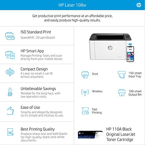 HP Laserjet 108w Single Function Monochrome Laser Wi-Fi Printer for