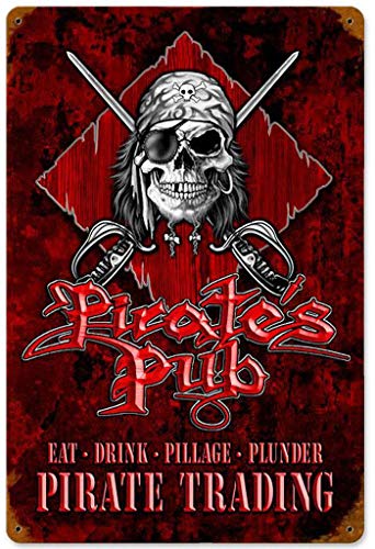 Harvesthouse Losea Pirates Pub Retro Vintage Tin Signs, Wall Metal Posters Plaques, Home Garage Man Cave Decor,12 x 8 inches