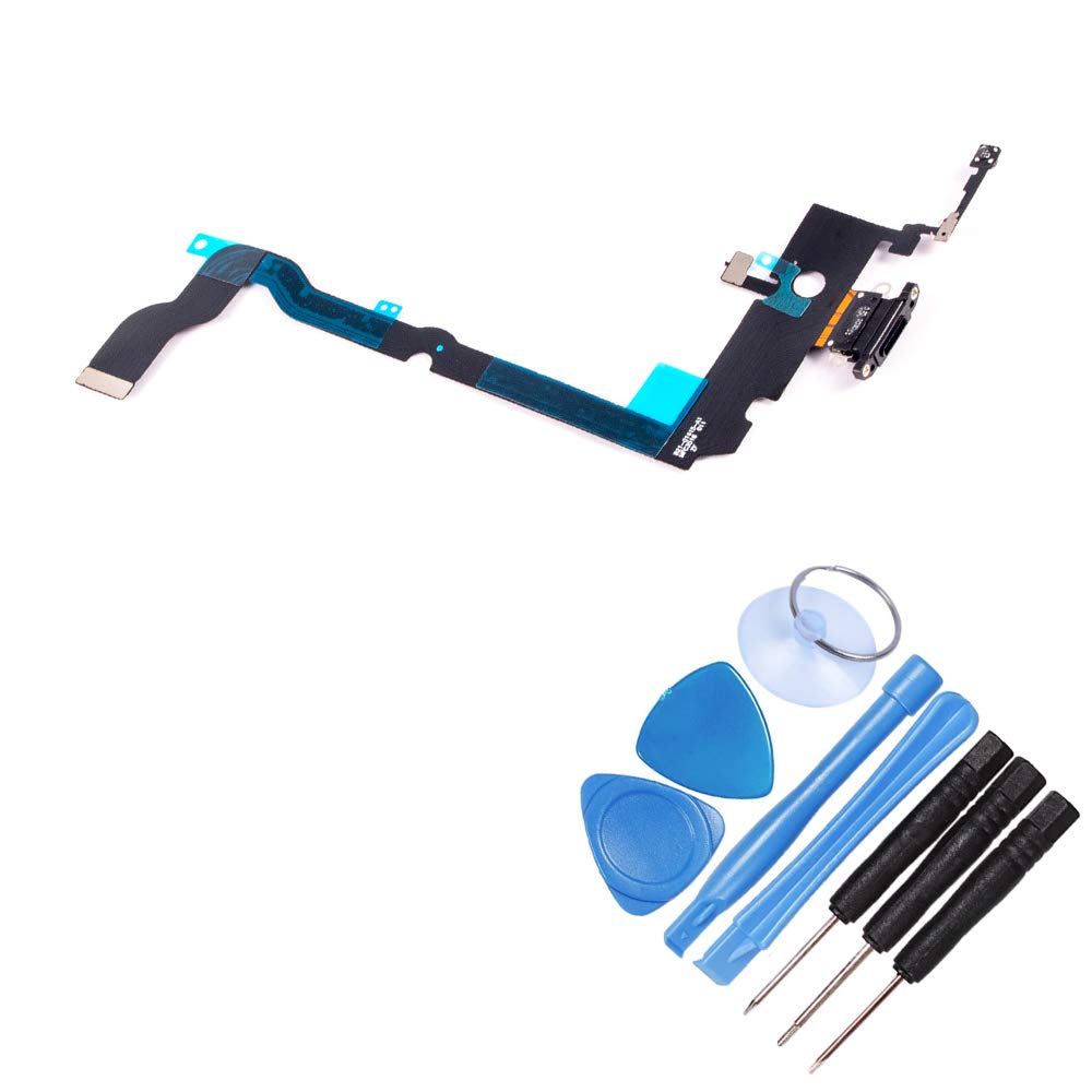 THE TECH DOCTORReplacement USB Charge Port Flex Cable Microphone for iPhone XS Max - Complete with Tools - Professional Repair Kit (Black)