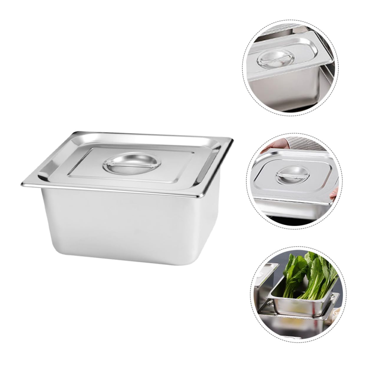 Recipiente de Buffet Rectangular con Tapa, Juego de 2, Acero Inoxidable | Plata, Construcción Robusta y Limpieza Sencilla, Formato para Fiestas y Restaurantes