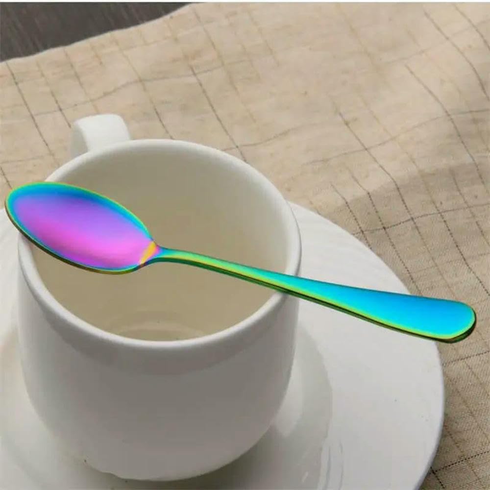 ZBDP - Cucharas pequeñas de postre de acero inoxidable de 14 a 12 unidades, de acero inoxidable, redondas, para agitar, cubiertos coloridos
