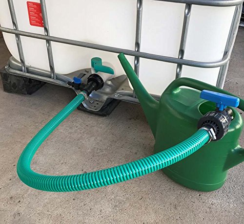 Flexibler IBC Befüllschlauch 1 m mit Absperrhahn & zusätzlichem Ablasshahn – S60x6 Adapter, Gardena Anschluss