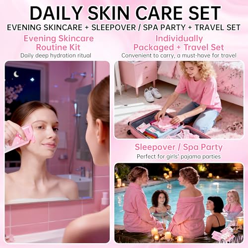 Image of Sakura Skin Care Set for Teenage Girls, Lovely Travel Skincare Set for Women, 41-In-1 Spa Party & Sleepover Skincare Kit with Sleeping Face Mask, Mud Mask, Lip Mask & Exfoliating Scrub, Five of Each