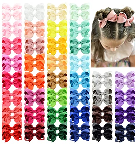 Image of 80PCS 3Inch Hair Bows for Girls Grosgrain Ribbon Toddler Hair Accessories with Alligator Clips for Toddlers Baby Girls Kids Teens in Pairs