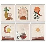 MTL HOE Abstract Boho Wall Decor Poster, Boho Wall Art, Artwork Minimalist Geometric Line Art Prints Boho Decor for Living Room Bedroom Bathroom (8' X 10', Set Of 6 Unframed) (Boho 9)