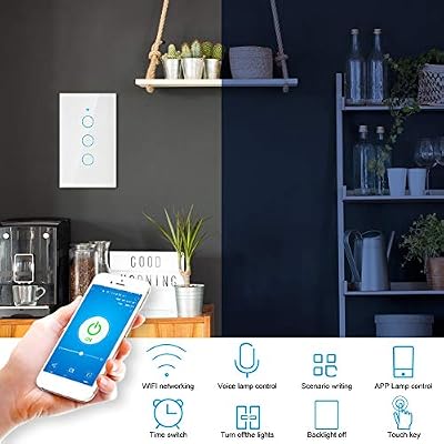 Smart Light Switch, Switch Single Circle Compatible with Timing Function, 3-Way AC 100-250V (US)(White)