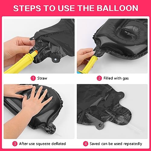 Image of Happy Birthday Balloons Banner Black 16 Inch Mylar Foil Letters
