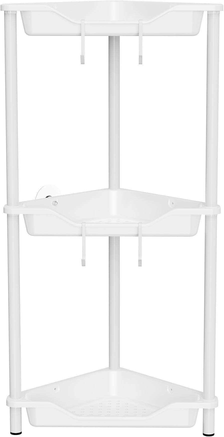 Orimade Rustproof 3 Tier Floor Standing Corner Shower Caddy Organizer, Plastic Metal Splicing Floor Corner Shelf Rack Stands for Bathroom, White