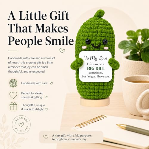 Image of Gifts for Boyfriend Girlfriend, To My Love Pickle Gift for Him Her, Funny Crochet Emotional Support Pickle with Wooden Stand, Romantic Anniversary Birthday Gifts for Husband Wife Partner