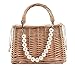 XIAOUXING Rattan-Taschen für Frauen, klein, frisch, gewebt, Korbtasche, Sommer, Literarisches Mädchen, vielseitiges Schleifendesign, Perlen-Handtasche