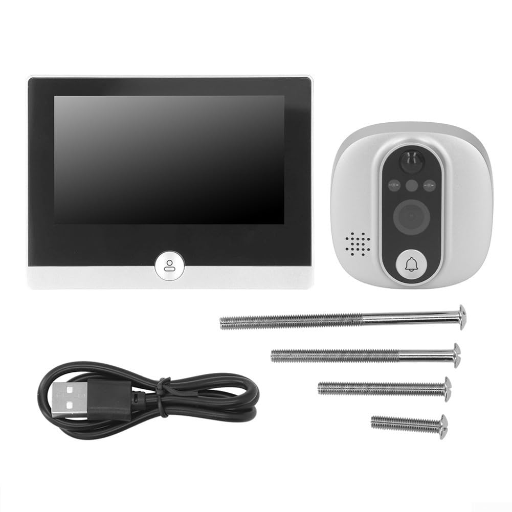 wenyouya Cámara de mirilla de puerta IPS Wi-Fi de 4.3 pulgadas, 1080P HD con gran angular de 137°, alertas de movimiento, control de voz, conversación bidireccional, duración prolongada de la batería