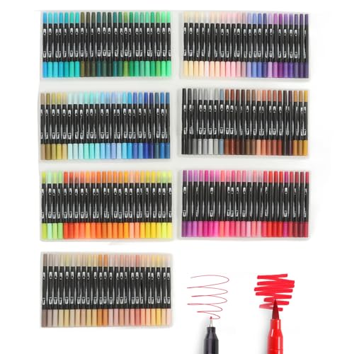 Stylos de Peinture Acrylique, Ensemble de Stylos Pinceaux Aquarelle, Stylos Pinceaux à Double Pointe avec Pointe Fine, Marqueur Artistique, Pointe Souple et Flexible, Stylos de
