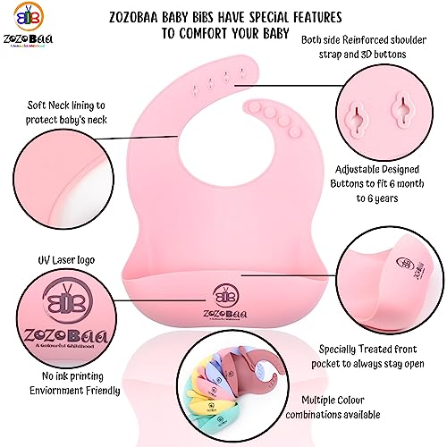 Image of Silicone Baby Bib with Spoon and Fork Set | Waterproof Adjustable Bib & First Stage Feeding Utensils for Infants & Toddlers | Soft Silicone Spoon for Baby 6 Months+,1 Set, Light Pink