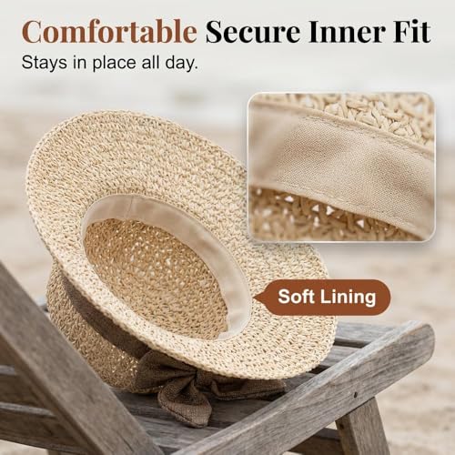 Sombrero de paja elegante para mujer con ala ancha miniatura 2