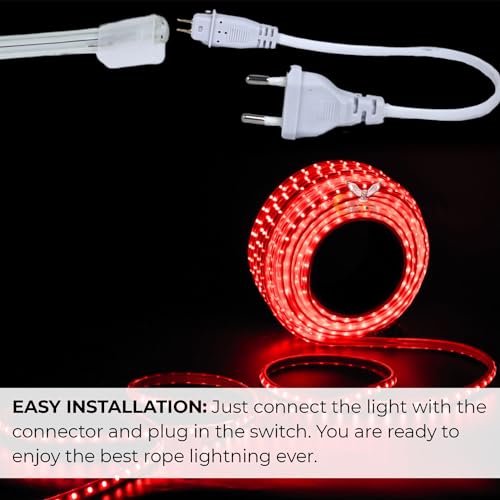 Image of Errol led Strip Lights for Home Decoration | Waterproof led Rope Lights | Energy Saving Strip Light for Room | Home Decor Lights for Diwali, Christmas, Outdoor (Red, 5 Meter)