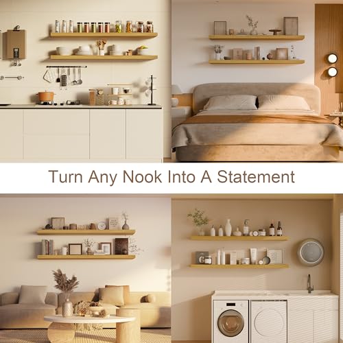 Image of Floating Shelves,Pack 12in Deep Wall Shelf Natural 2T48IN