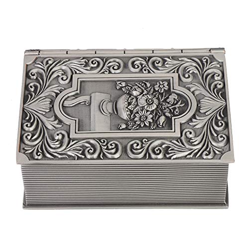 Gucagle Caja de almacenamiento de joyería de libro falso Retro de Metal, organizador de collares, decoración del hogar, aleación de estaño, 12,5x10x5cm
