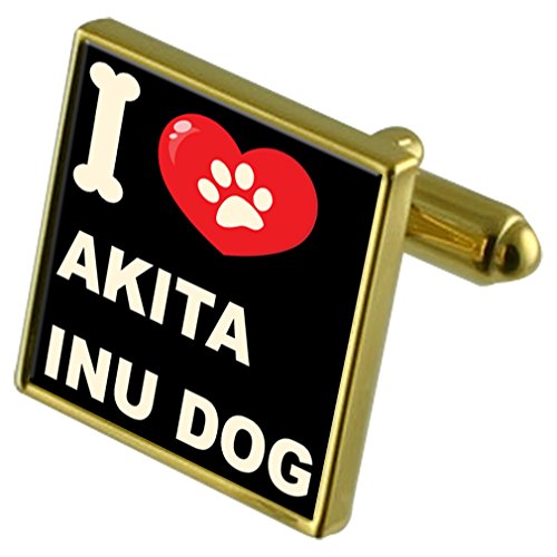 Gemelos Akita Inu dorados y pinza para billetes de diseño exclusivo japonés