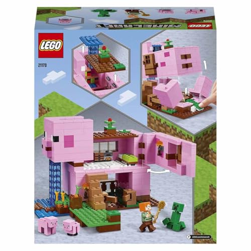 Image of LEGO 21170 Minecraft The House-Pig Animal Building Toy with Accessories, Gifts for Boys and Girls Ages 8 and Up for Birthday Parties, Alex and Creeper Figures