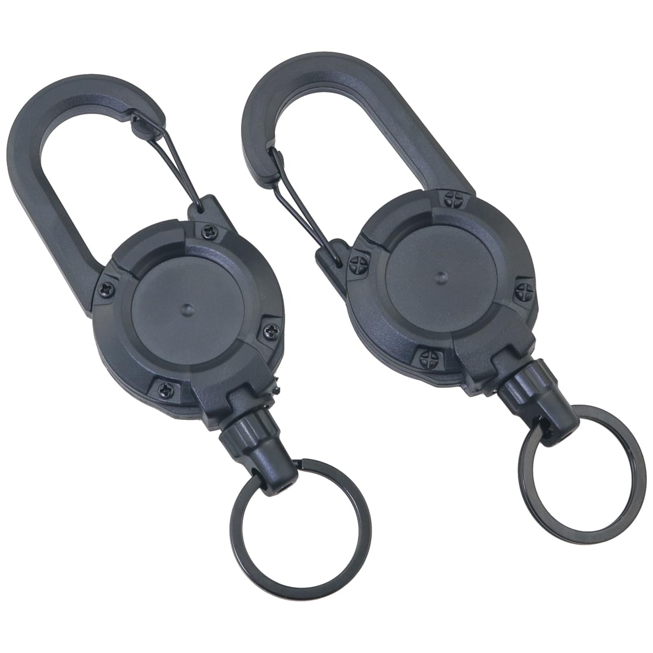 Lot de 2 mousquetons tactiques d'extérieur en corde métallique haute résilience - Mousqueton rétractable multifonction - Mousqueton robuste pour randonnée, escalade, pêche - Noir