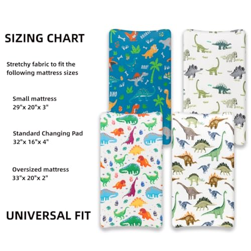 4 Pack Baby Boy Changing Pad Covers Sheets Set Soft Fitted Baby Boy Mattress Covers Construction Truck or Dinosaur Theme Breathable Toddler Sheets for Infant Boys (Dinosaur, Changing Pad Covers)