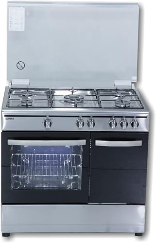 COCINA ROMMER 5 FUEGOS INOX HORNO GAS + PORTABOMBONAS 1 FUEGO TRIPLE CORONA TAPA CRISTAL