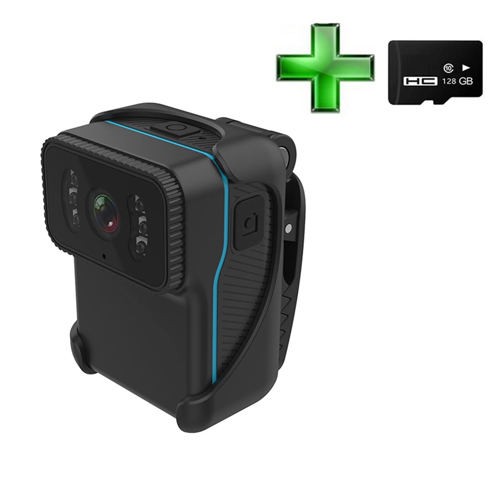 Fotocamera corporea, 1080P HD Corpo portatile Action Camera DV Videocamera Registrazione in loop Supporto TF Card Night Vision Cam Video MP4(Camera Add 128GB)